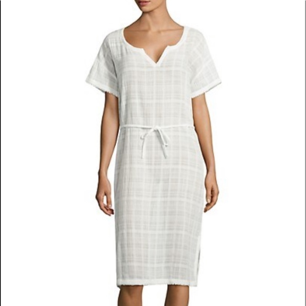 SKIN White Plaid Cotton Belted Caftan Dress Size 2